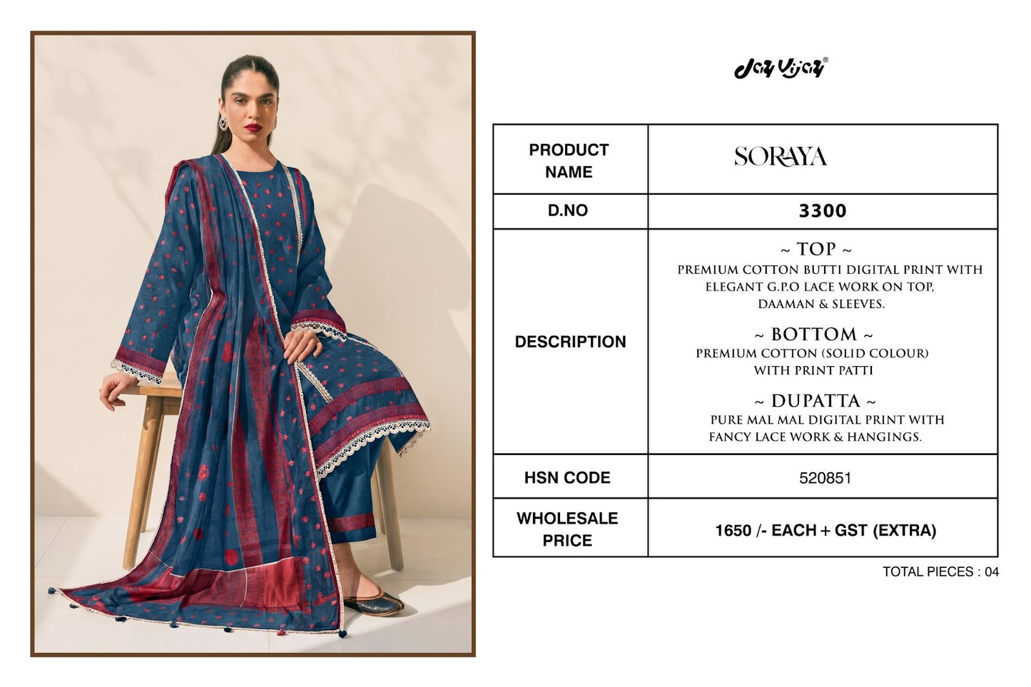 Soraya 3300 Jay Vijay Cotton Pant Style Suits Wholesale Price