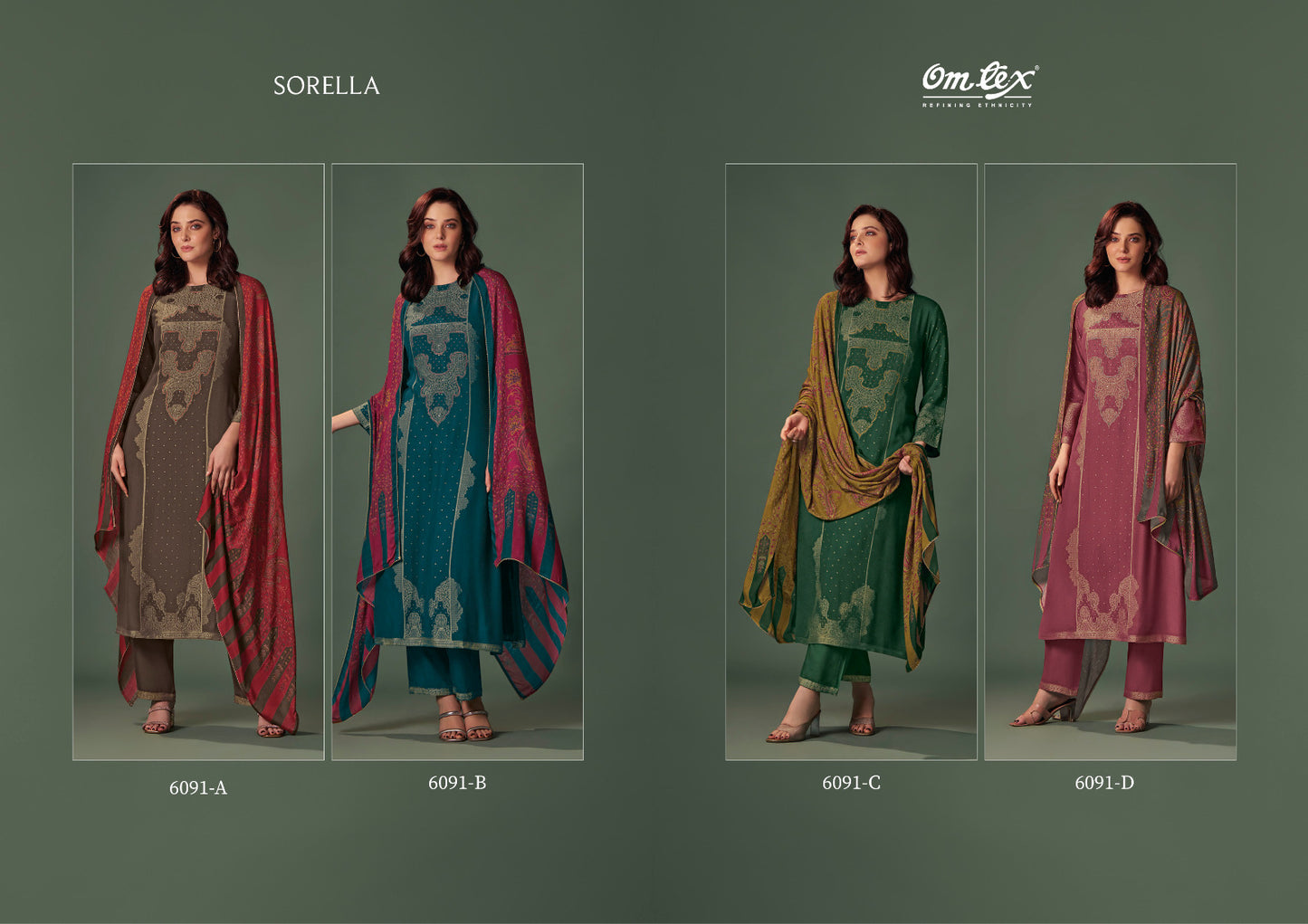 Sorella 6091 Omtex Jacquard Pashmina Suits Supplier Ahmedabad