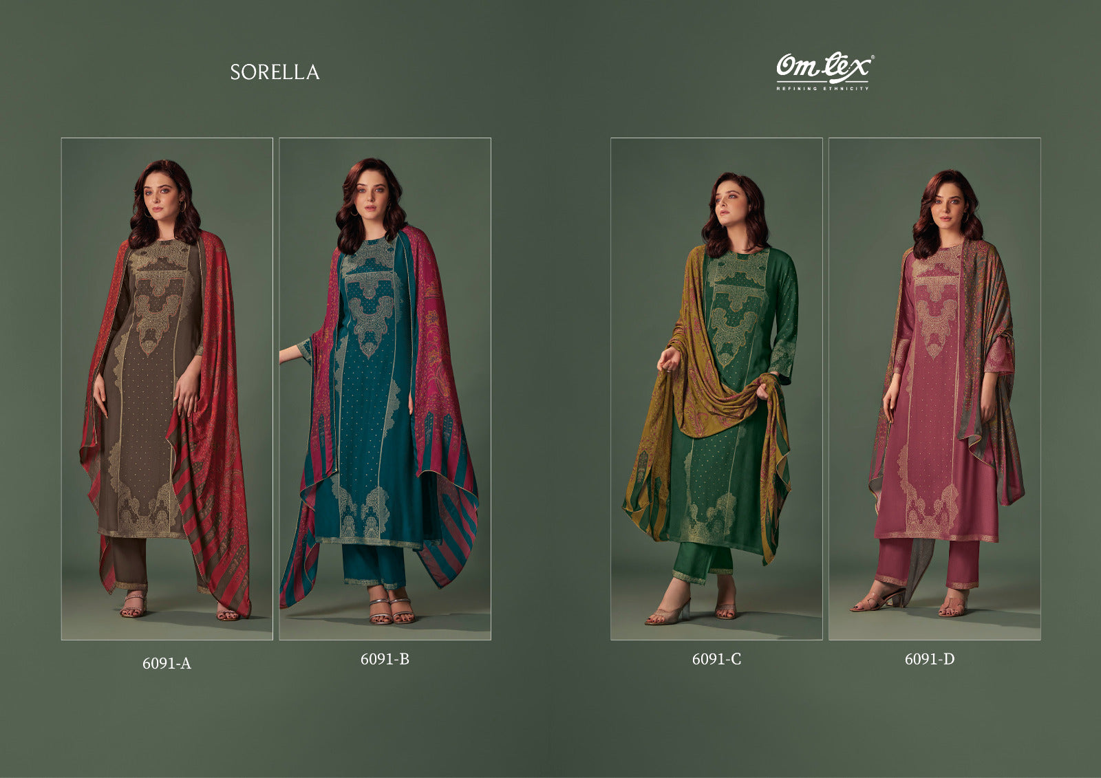 Sorella 6091 Omtex Jacquard Pashmina Suits Supplier Ahmedabad