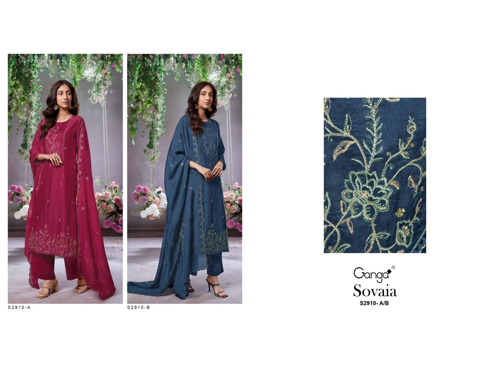 Sovaia S2910 Ganga Russian Silk Plazzo Style Suits Supplier Gujarat
