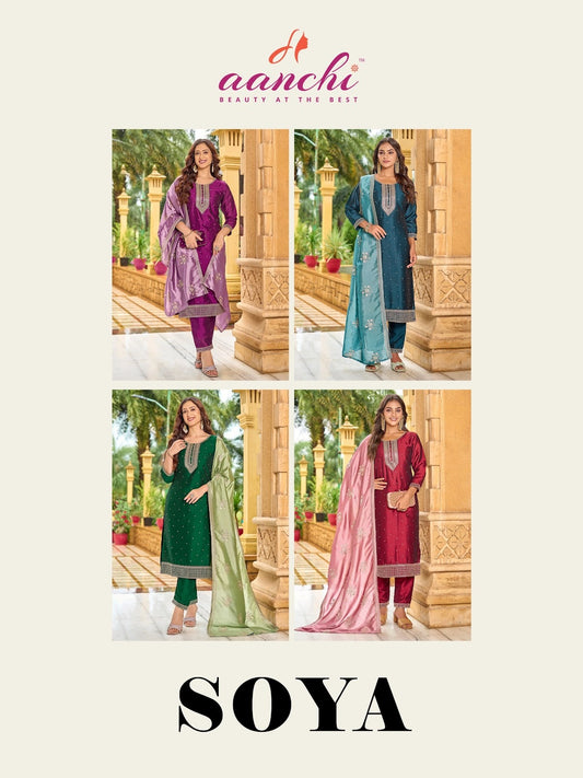 Soya Aanchi Crystal Silk Readymade Pant Style Suits Manufacturer India