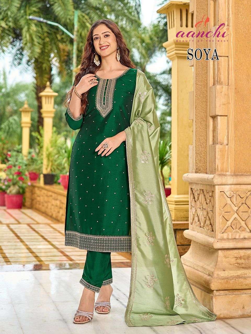 Soya Aanchi Crystal Silk Readymade Pant Style Suits Manufacturer India