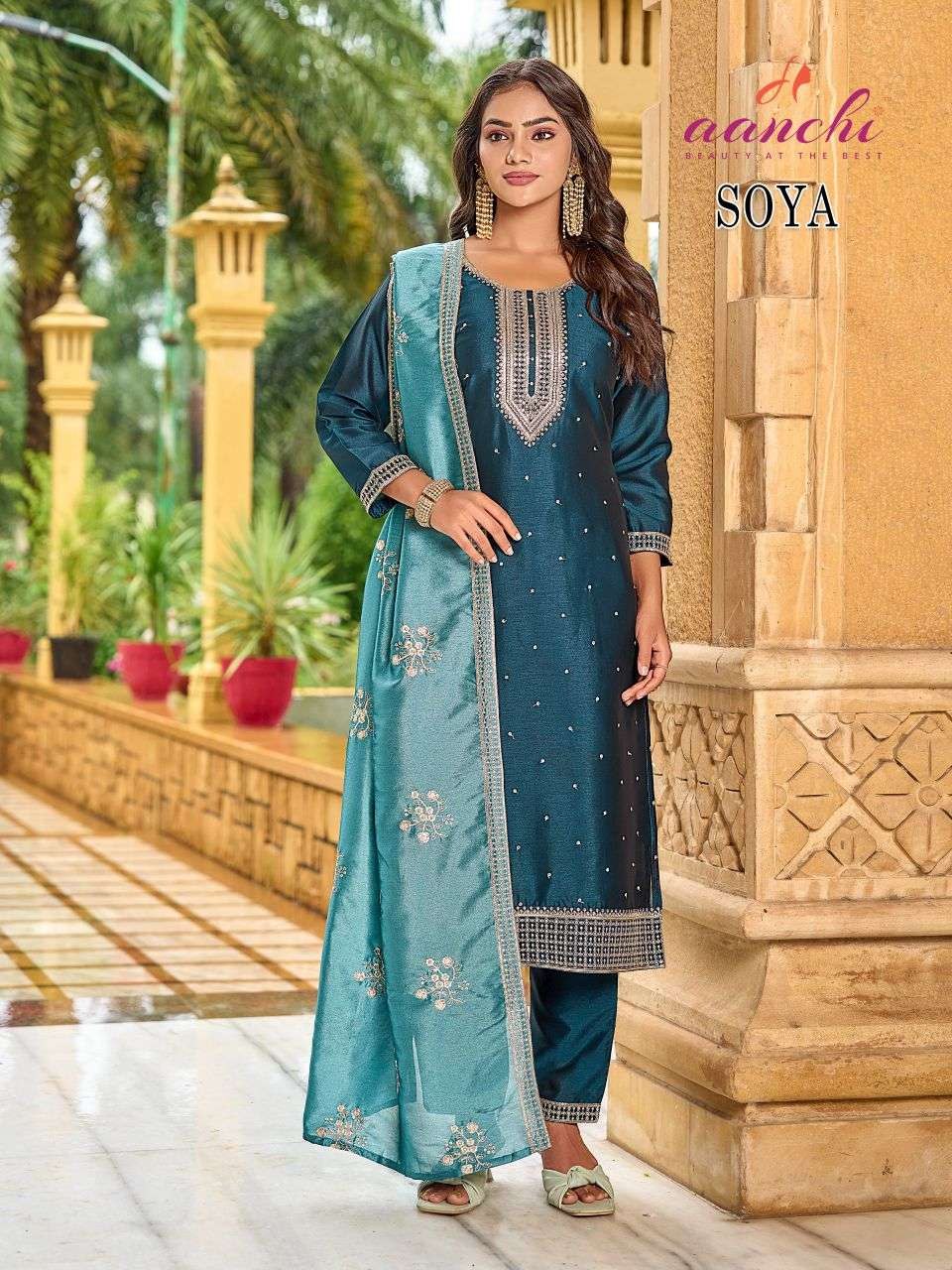 Soya Aanchi Crystal Silk Readymade Pant Style Suits Manufacturer India