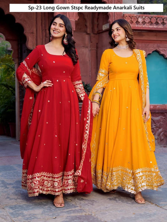 Sp-23 Long Gown Stspc Fox Georgette Readymade Anarkali Suits Supplier