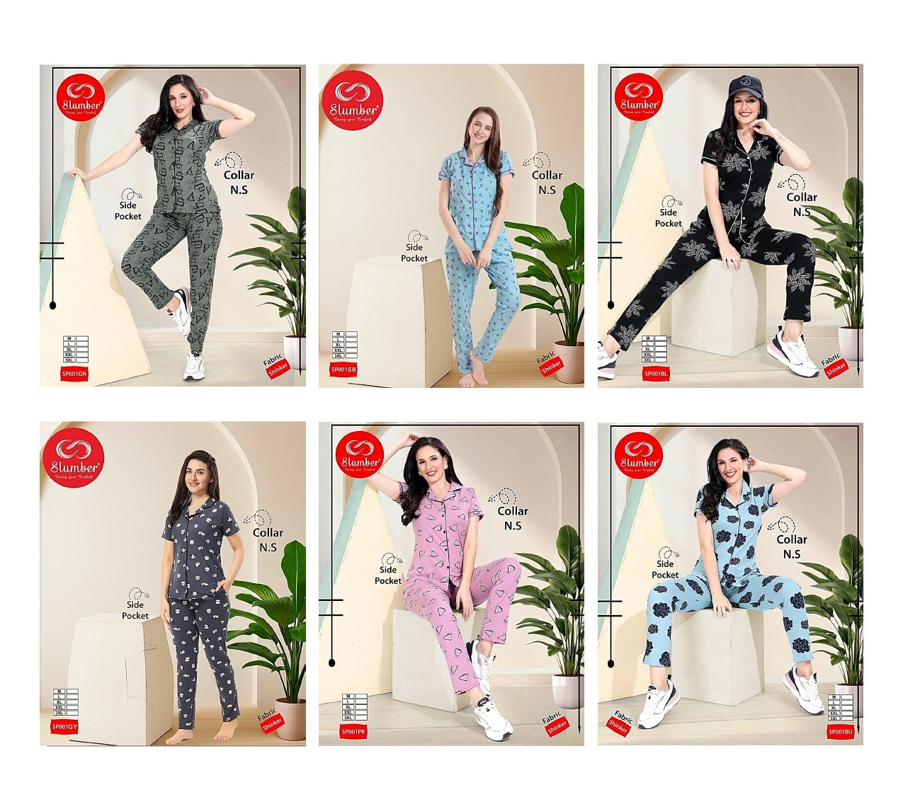 Sp001-0309 Slumber Cotton Collar Night Suits Wholesaler