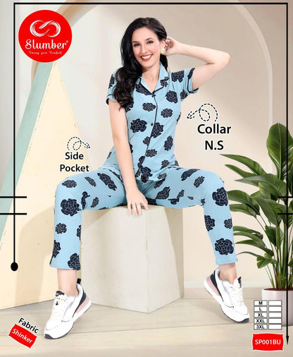 Sp001-0309 Slumber Cotton Collar Night Suits Wholesaler