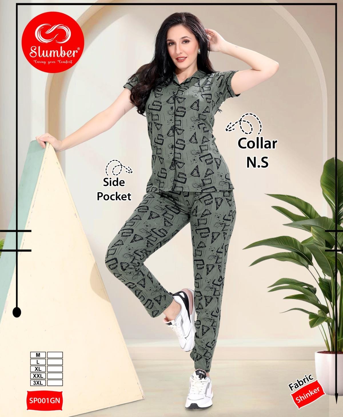 Sp001-0309 Slumber Cotton Collar Night Suits Wholesaler