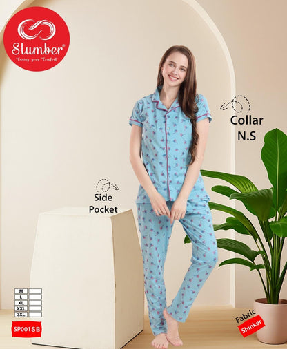 Sp001-0309 Slumber Cotton Collar Night Suits Wholesaler