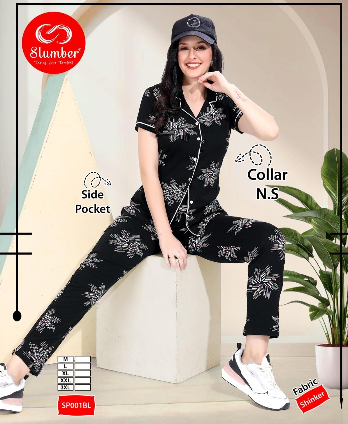 Sp001-0309 Slumber Cotton Collar Night Suits Wholesaler