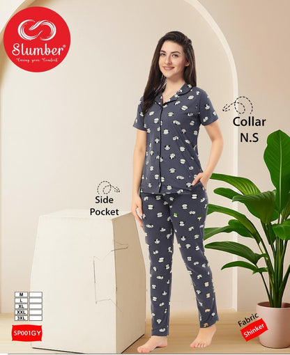 Sp001-0309 Slumber Cotton Collar Night Suits Wholesaler