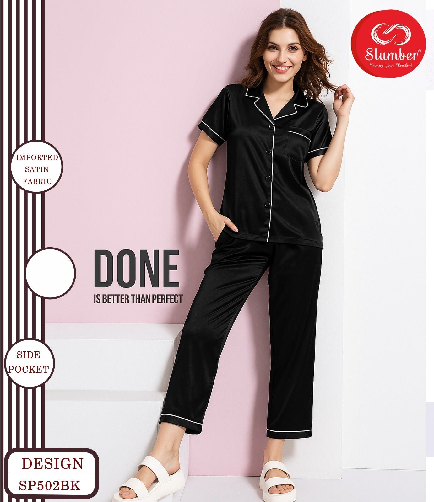 Sp502 Slumber Imported Satin Night Suits Manufacturer Ahmedabad