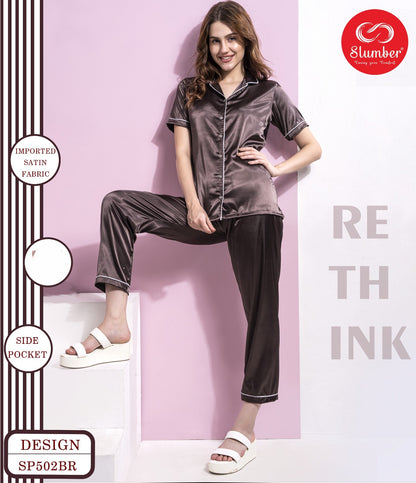 Sp502 Slumber Imported Satin Night Suits Manufacturer Ahmedabad