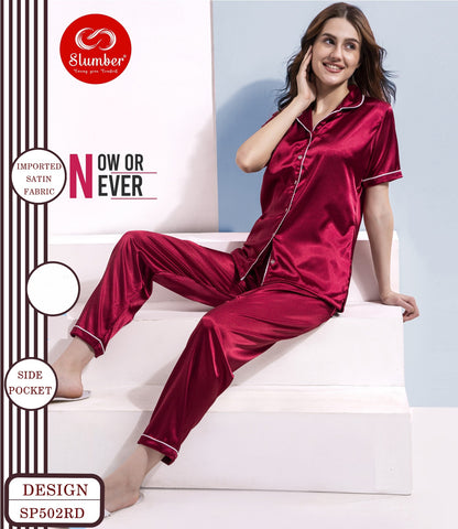 Sp502 Slumber Imported Satin Night Suits Manufacturer Ahmedabad