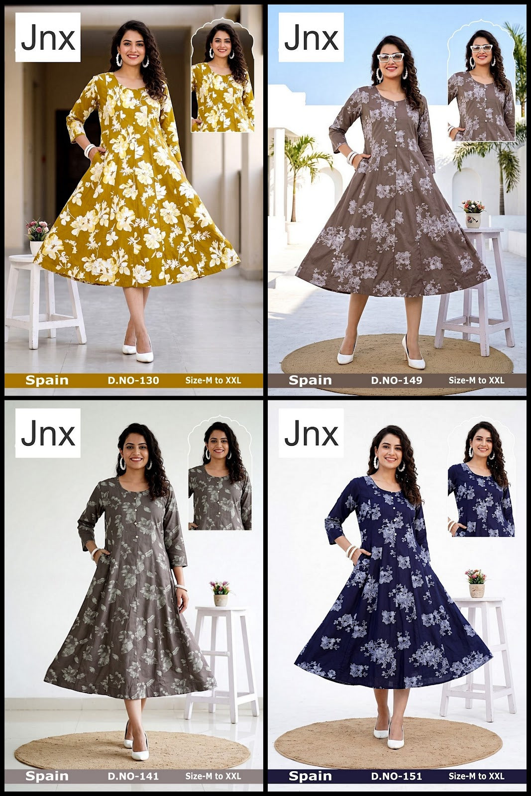 Spain Jnx Rayon 22Kg A-Line Kurti Wholesale Price