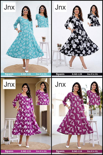 Spain Jnx Rayon 22Kg A-Line Kurti Wholesale Price