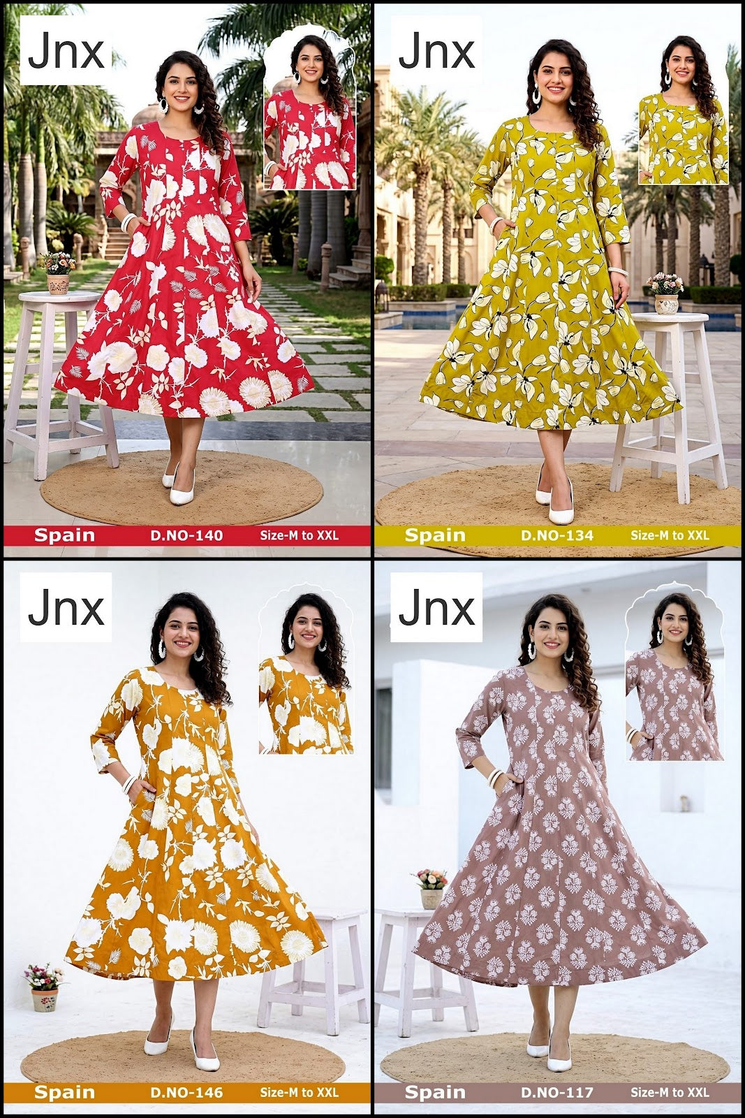 Spain Jnx Rayon 22Kg A-Line Kurti Wholesale Price