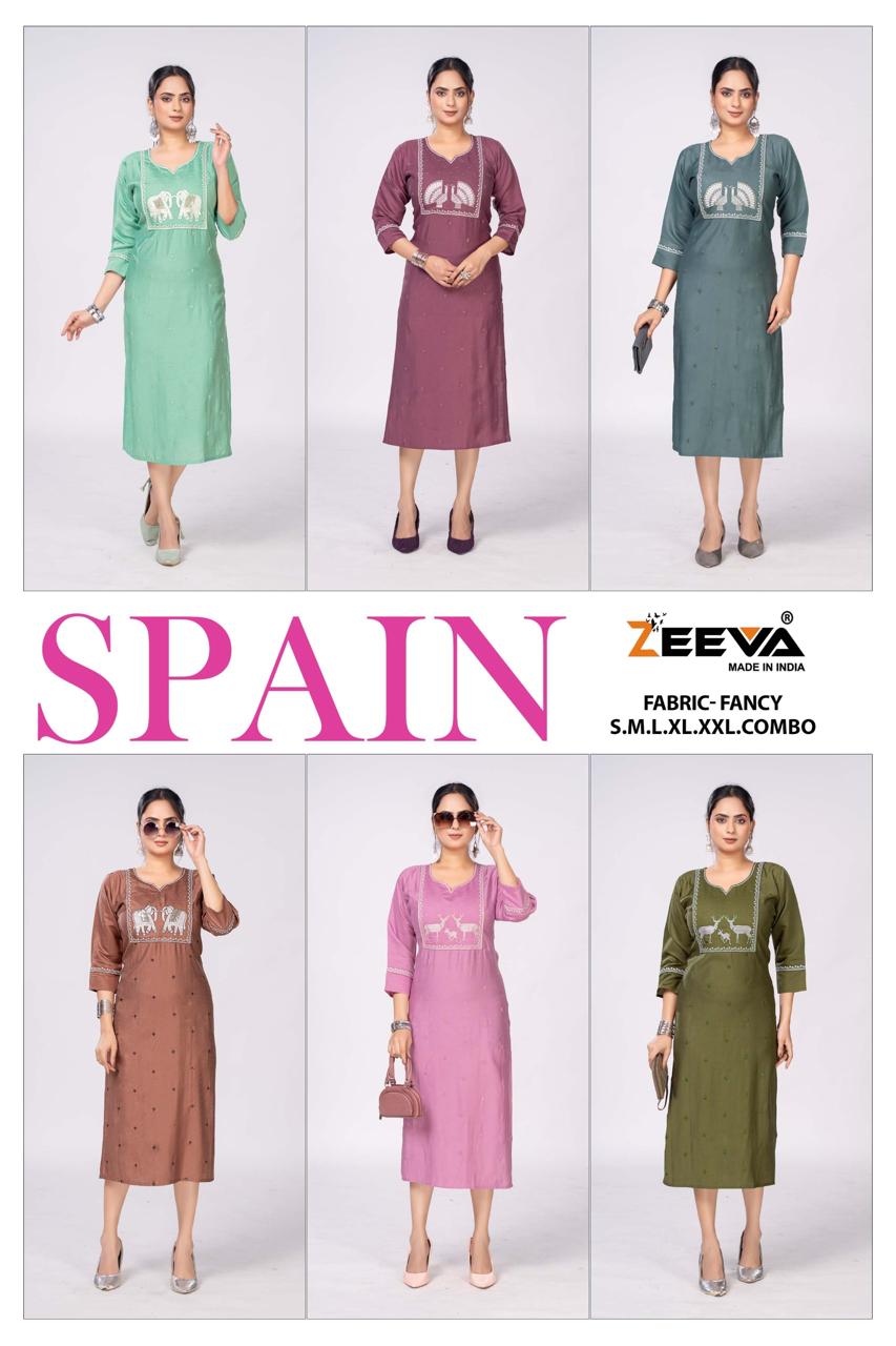 Spain Zeeva Long Straight Kurti Wholesaler India