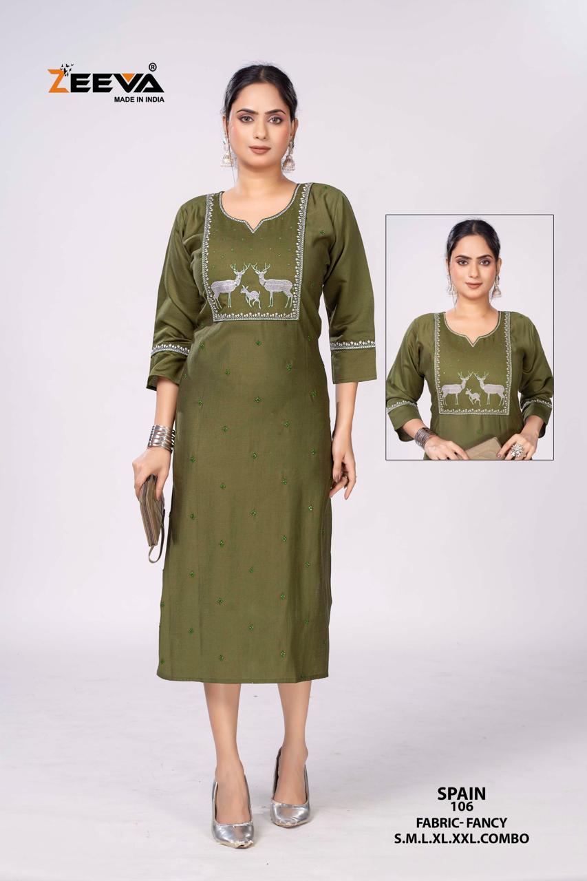 Spain Zeeva Long Straight Kurti Wholesaler India