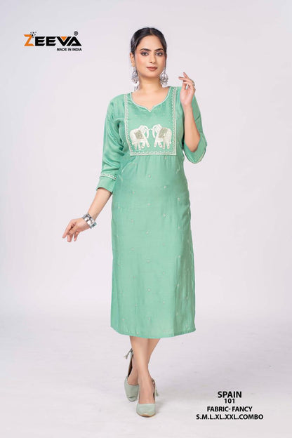 Spain Zeeva Long Straight Kurti Wholesaler India