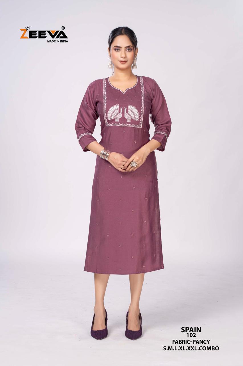 Spain Zeeva Long Straight Kurti Wholesaler India