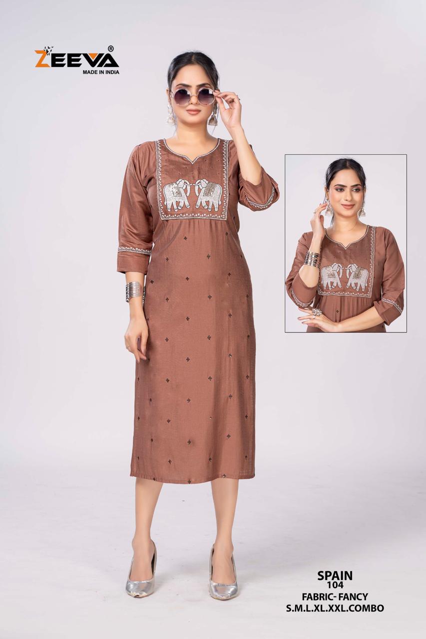 Spain Zeeva Long Straight Kurti Wholesaler India