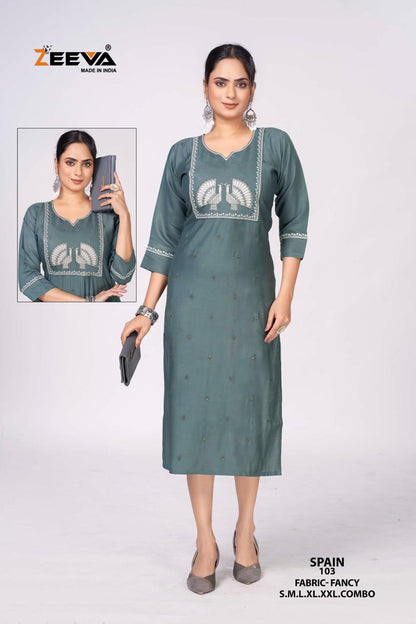 Spain Zeeva Long Straight Kurti Wholesaler India