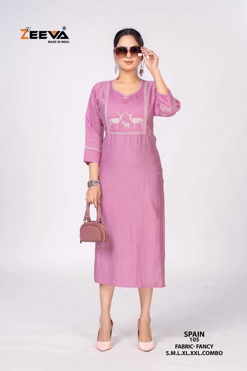 Spain Zeeva Long Straight Kurti Wholesaler India