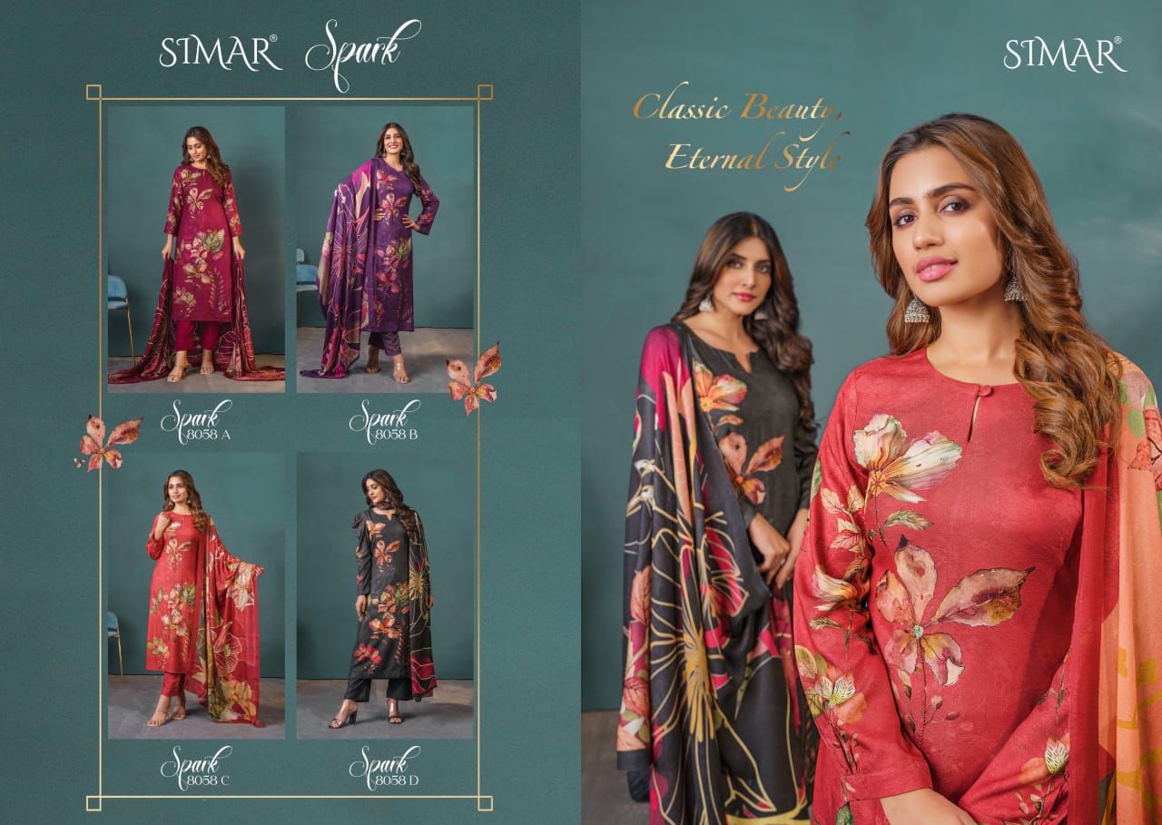 Spark 8058 Simar Viscose Pashmina Suits Supplier