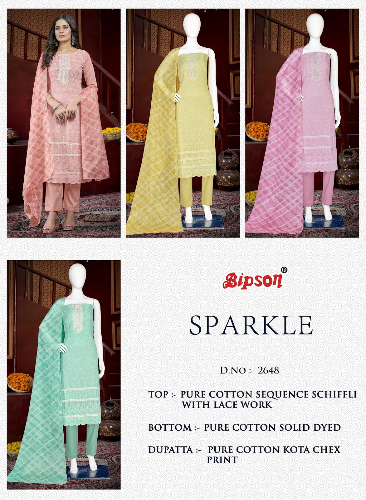 Sparkle 2648 Bipson Prints Pure Cotton Pant Style Suits Wholesale