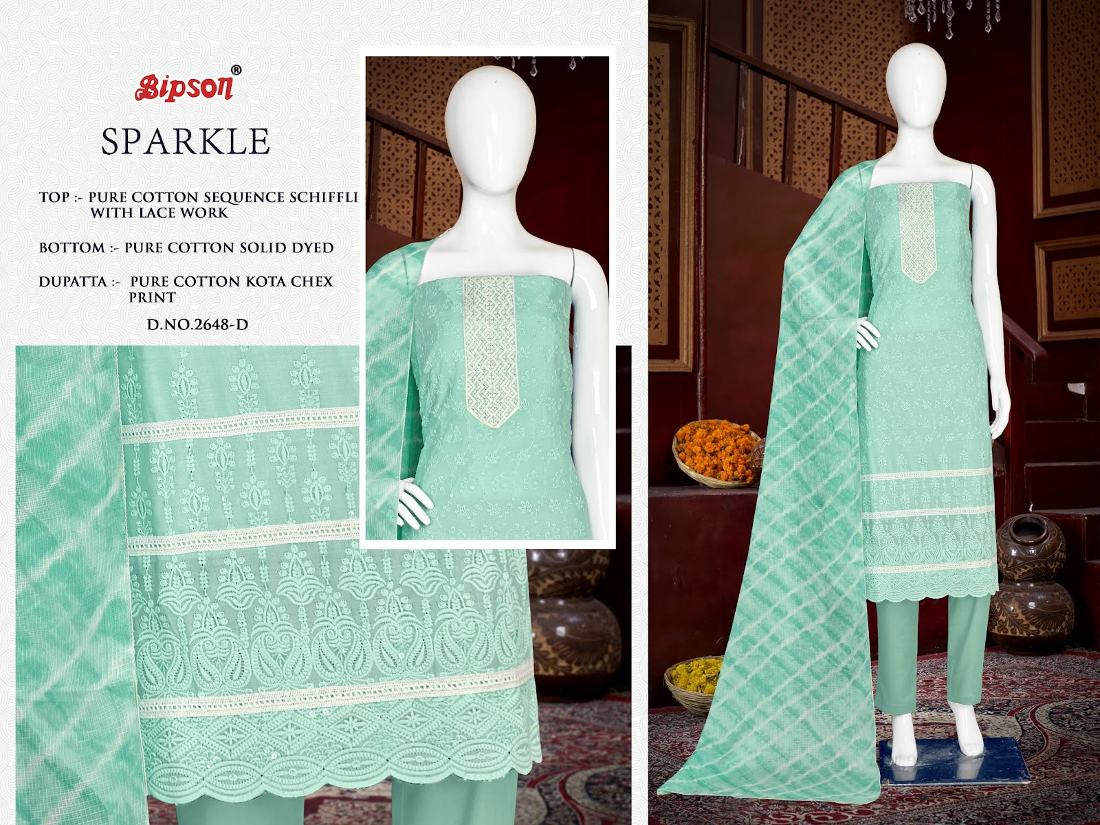 Sparkle 2648 Bipson Prints Pure Cotton Pant Style Suits Wholesale