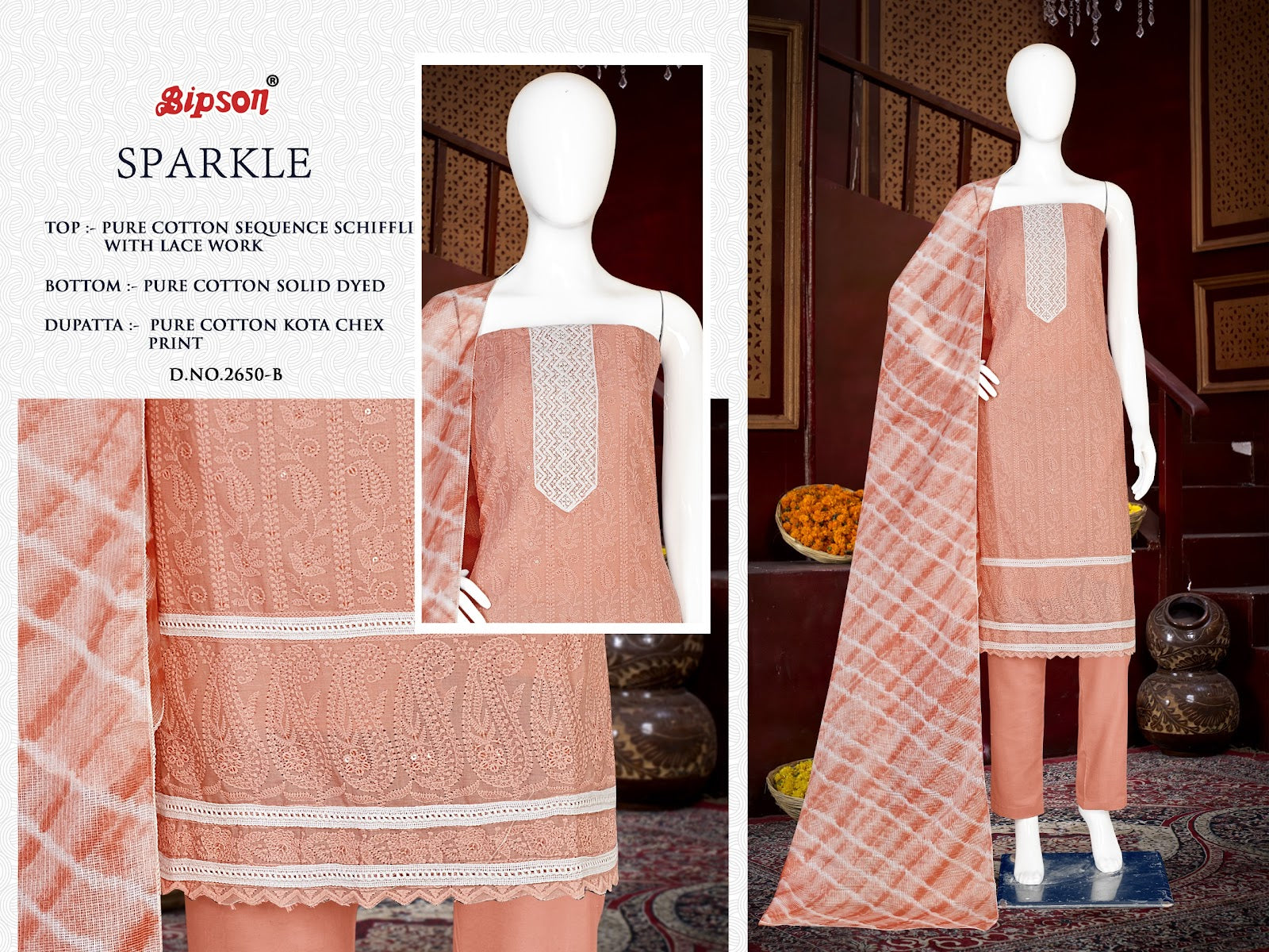 Sparkle 2650 Bipson Prints Pure Cotton Pant Style Suits Supplier