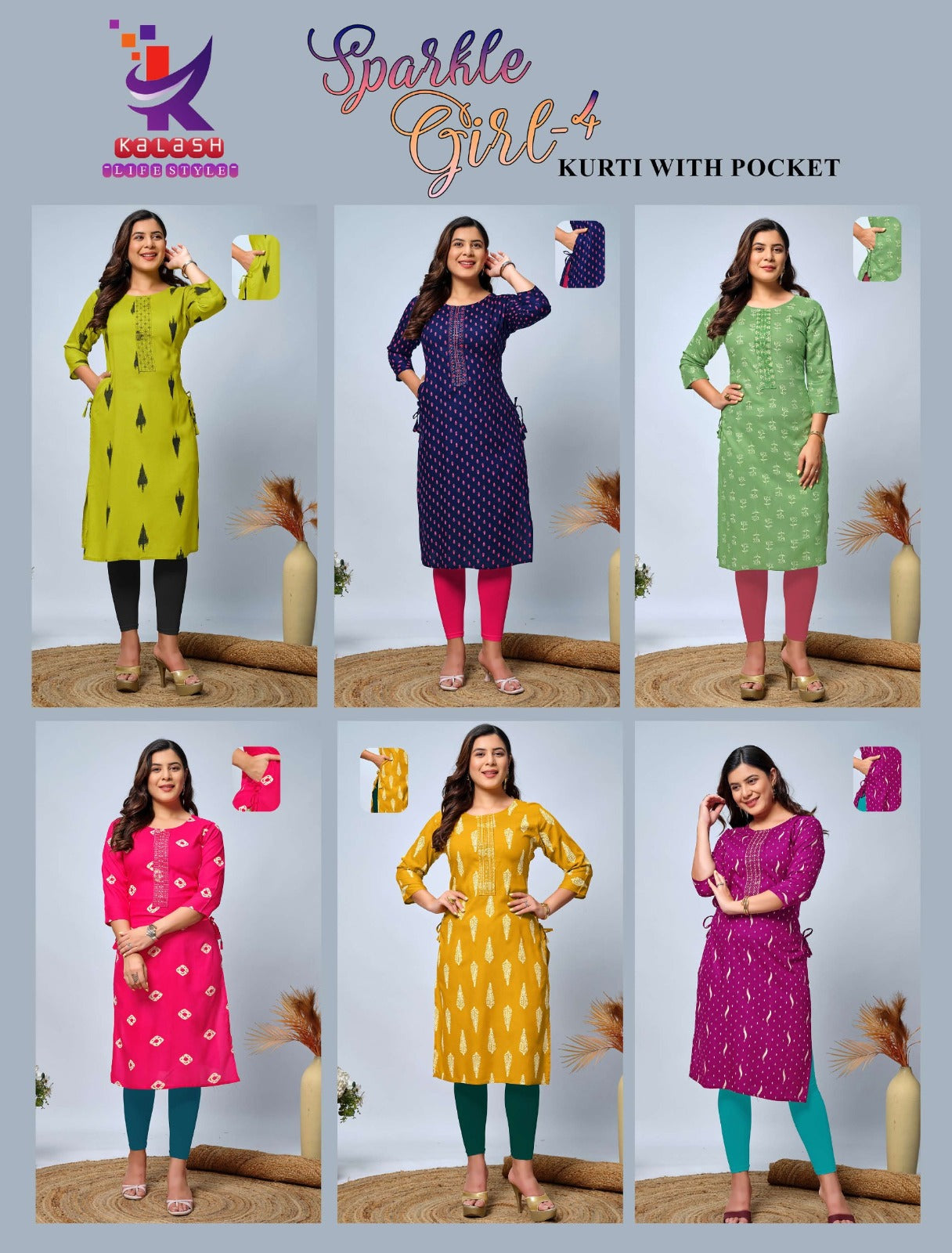 Sparkle Girl 4 Mlm Kalash Lifestyle Rayon 14Kg Kurti With Pocket Manufacturer Ahmedabad