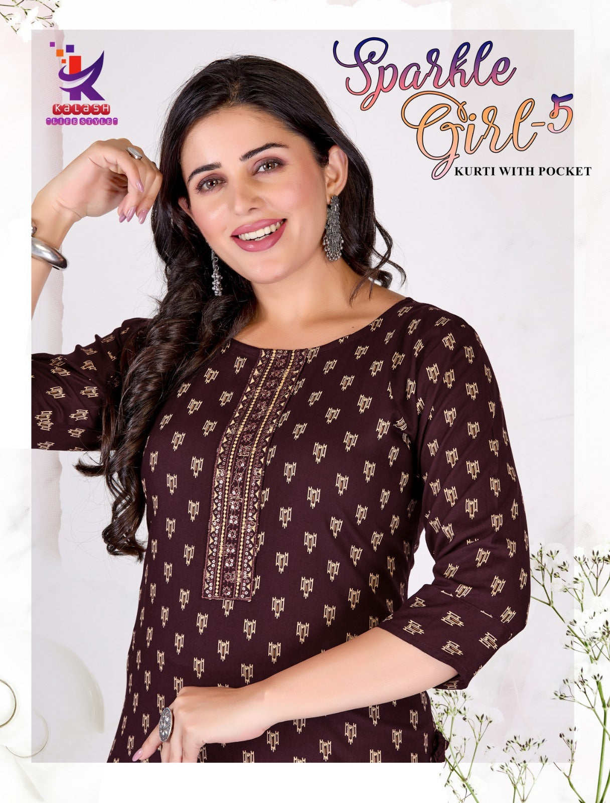 Sparkle Girl 5 Mlm Kalash Lifestyle Rayon 14Kg Kurti With Pocket Wholesaler Ahmedabad