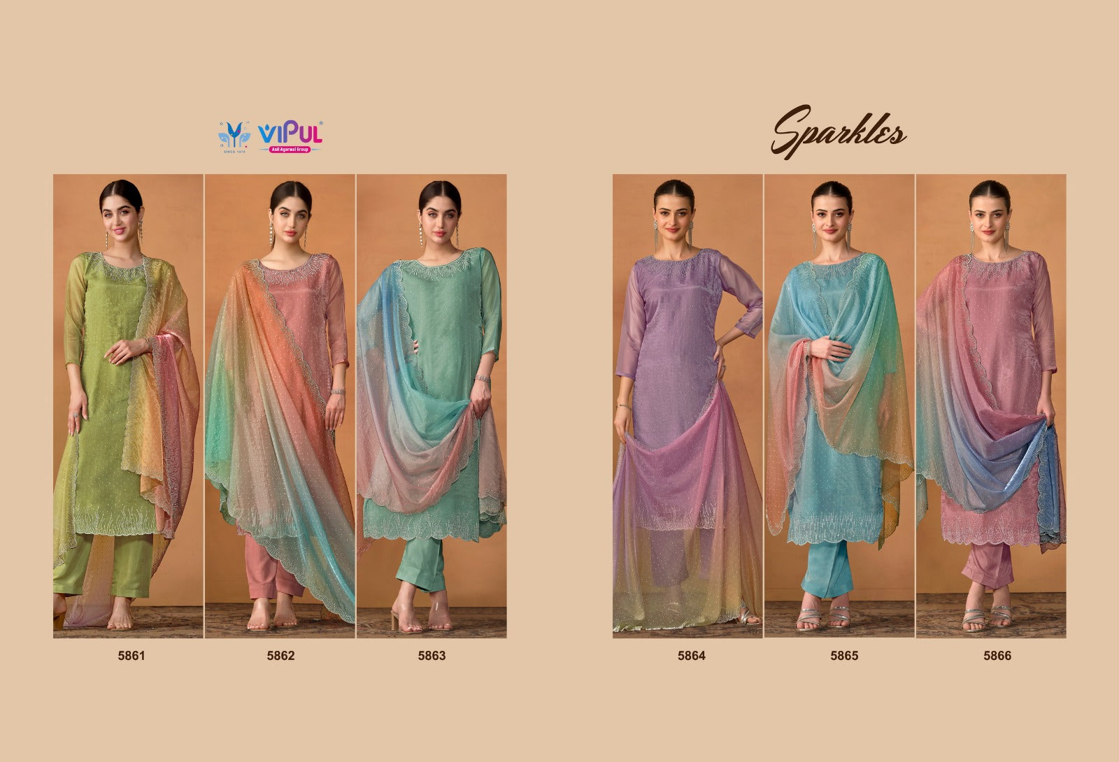 Sparkles Vipul Soft Organza Pant Style Suits Wholesaler India