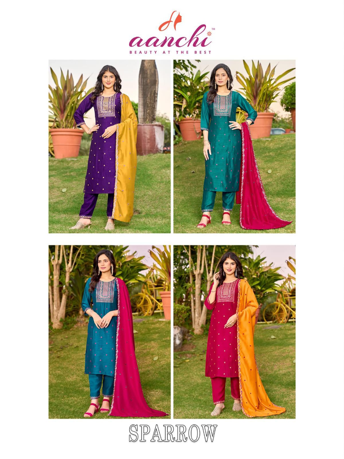 Sparrow Aanchi Vichitra Silk Readymade Pant Style Suits Supplier Ahmedabad