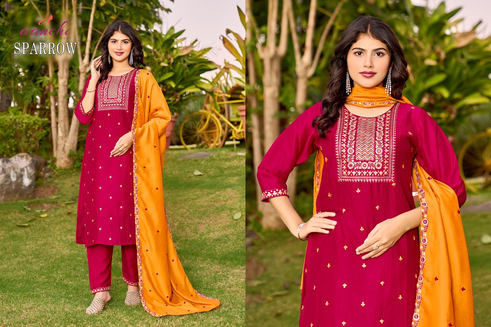 Sparrow Aanchi Vichitra Silk Readymade Pant Style Suits Supplier Ahmedabad