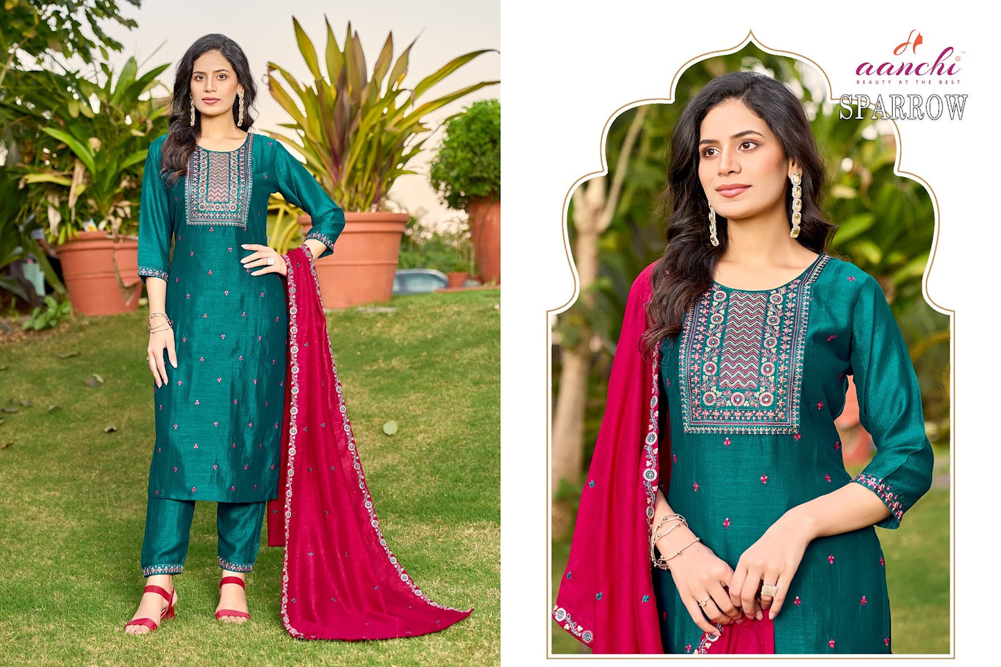 Sparrow Aanchi Vichitra Silk Readymade Pant Style Suits Supplier Ahmedabad