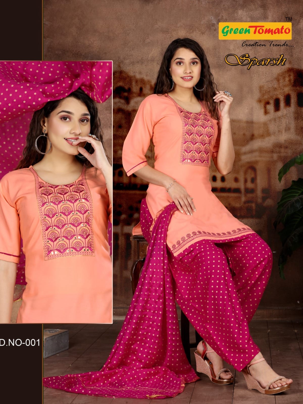 Sparsh Green Tomato Rayon Readymade Salwar Suits Supplier Ahmedabad