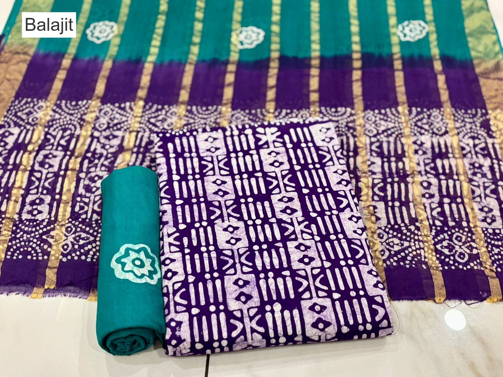 Special 2.25 Bottom 1709 Balajit Batik Cotton Dress Material Wholesaler