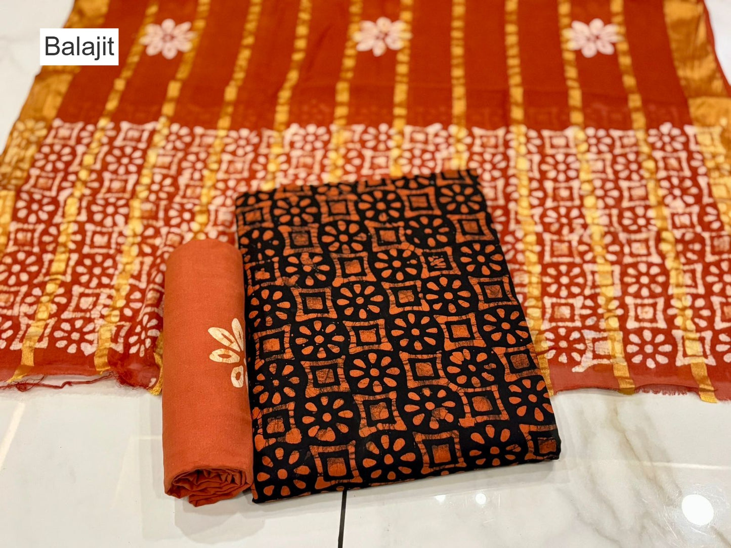 Special 2.25 Bottom 1709 Balajit Batik Cotton Dress Material Wholesaler