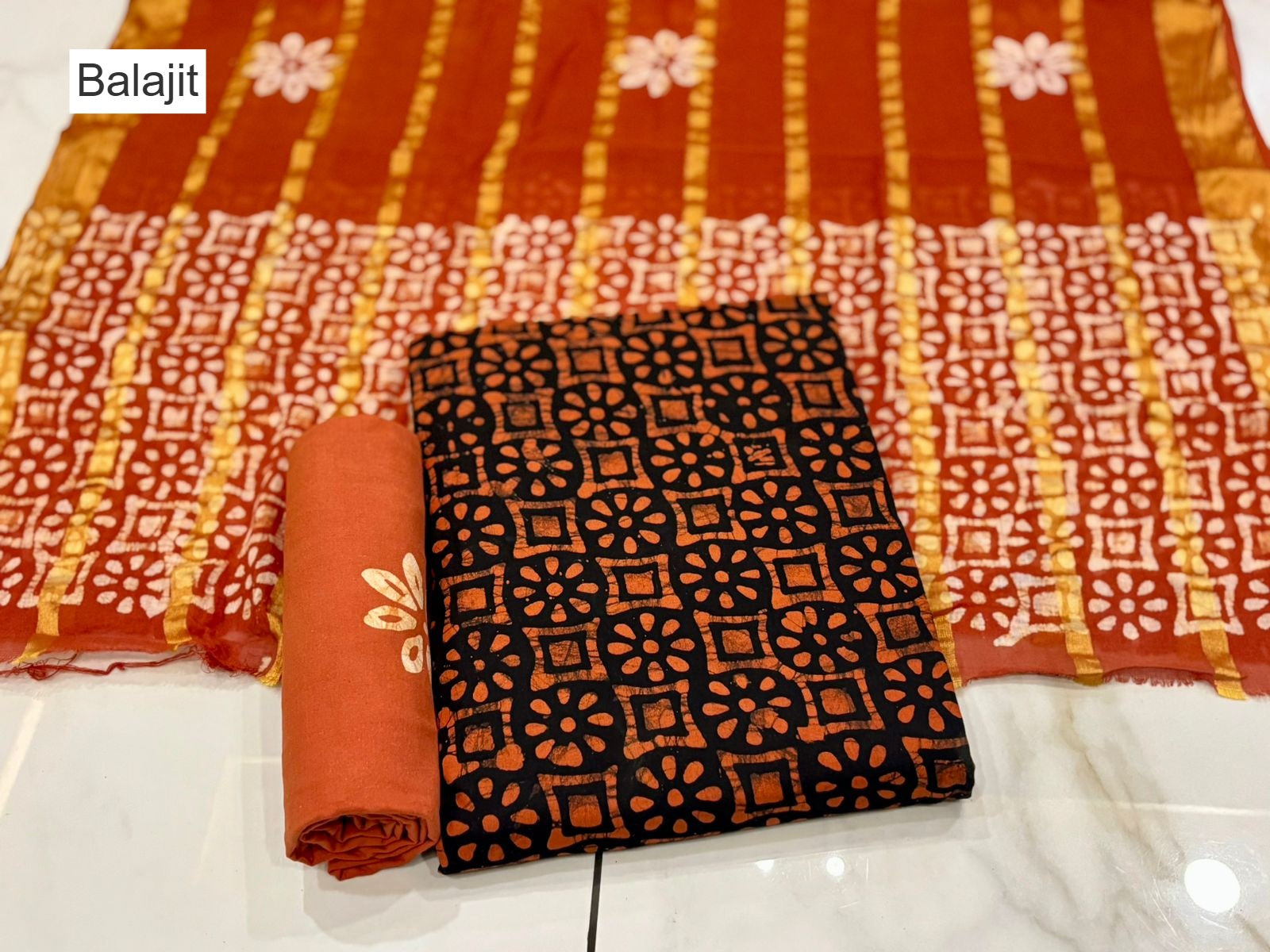 Special 2.25 Bottom 1709 Balajit Batik Cotton Dress Material Wholesaler