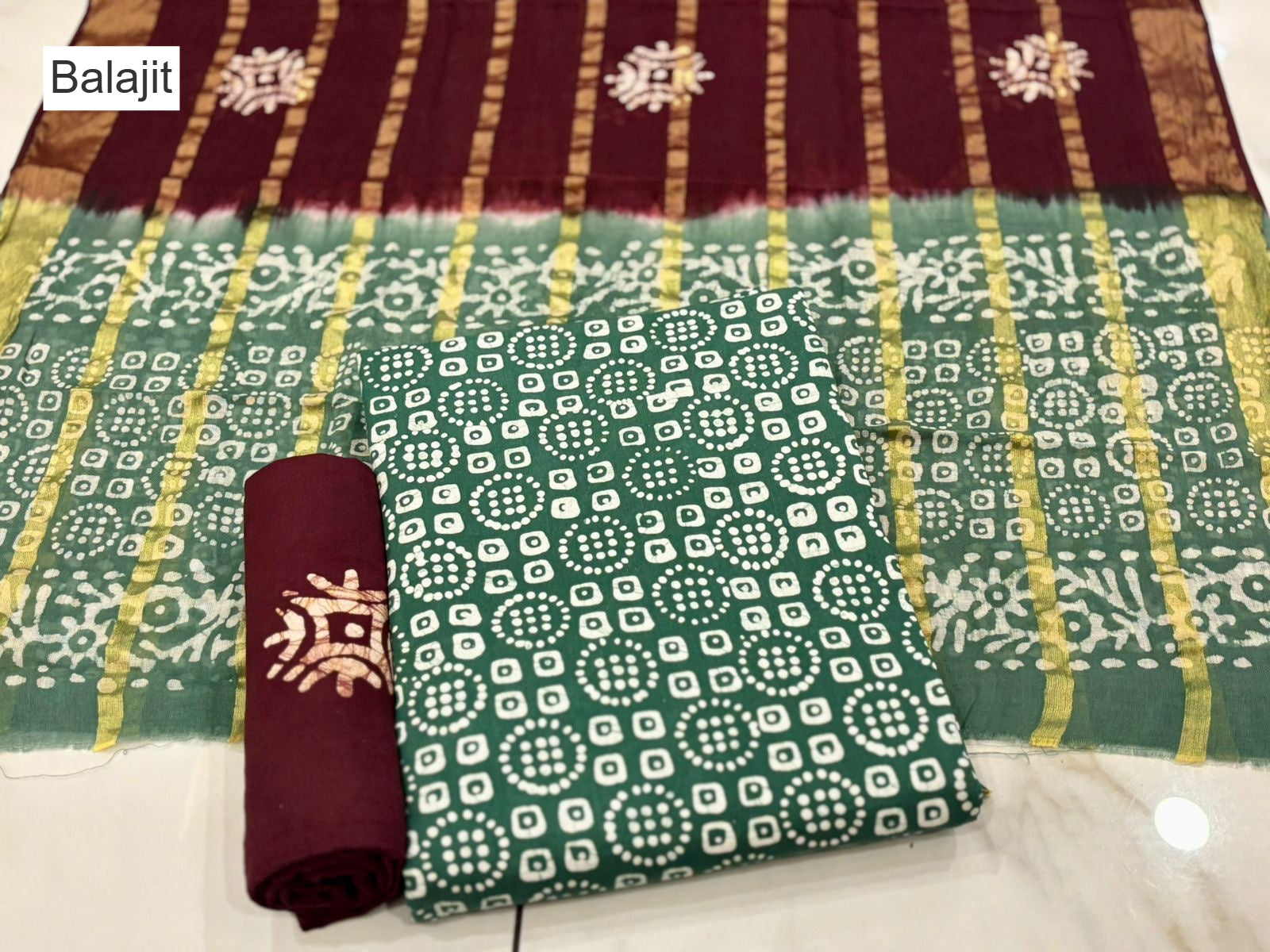 Special 2.25 Bottom 1709 Balajit Batik Cotton Dress Material Wholesaler