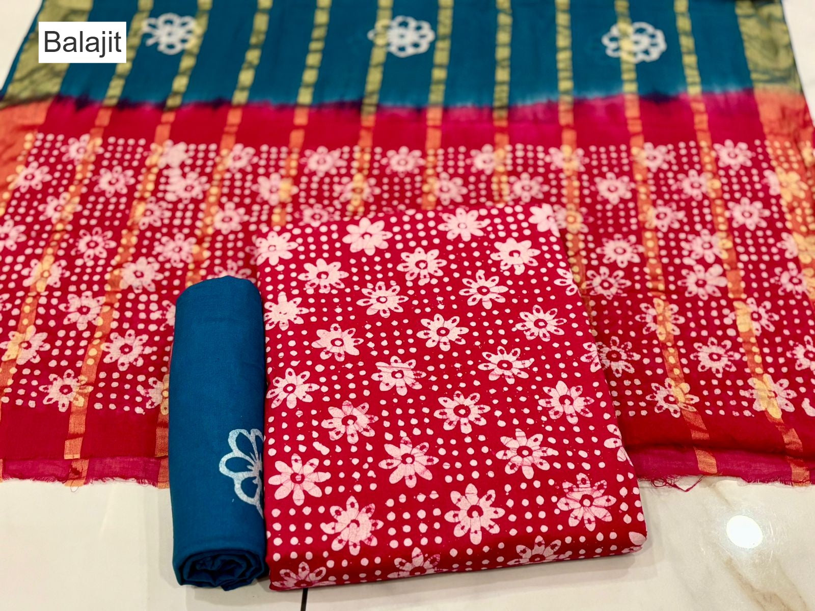 Special 2.25 Bottom 1709 Balajit Batik Cotton Dress Material Wholesaler