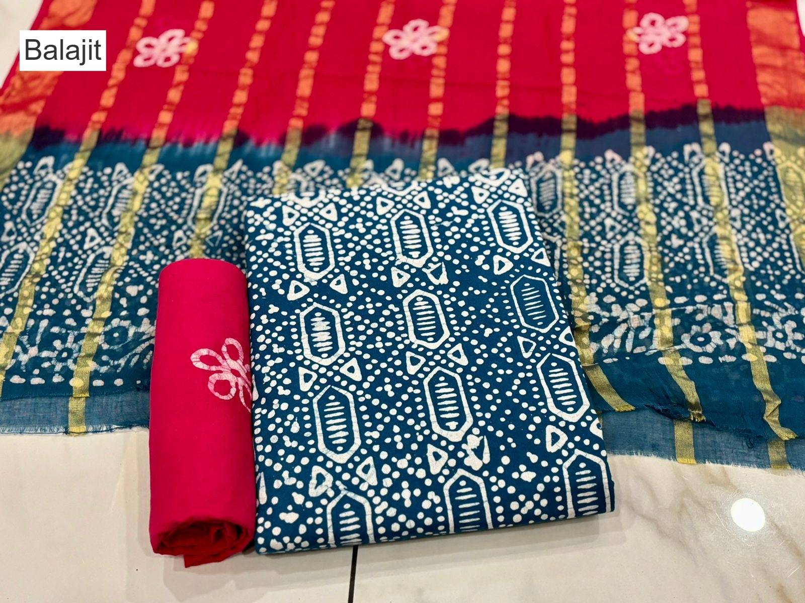 Special 2.25 Bottom 1709 Balajit Batik Cotton Dress Material Wholesaler