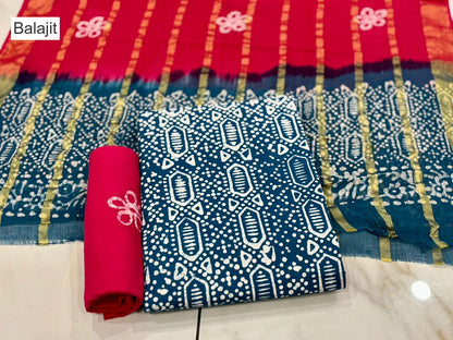Special 2.25 Bottom 1709 Balajit Batik Cotton Dress Material Wholesaler