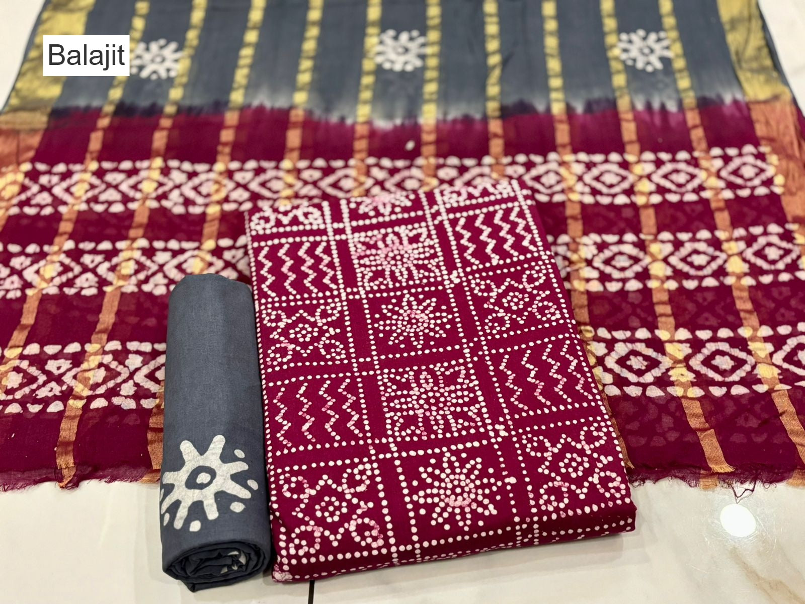 Special 2.25 Bottom 1709 Balajit Batik Cotton Dress Material Wholesaler