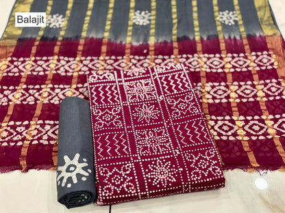 Special 2.25 Bottom 1709 Balajit Batik Cotton Dress Material Wholesaler