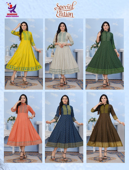 Special Edition Mlm Kalash Lifestyle Rayon 14Kg Anarkali Kurtis Manufacturer Ahmedabad