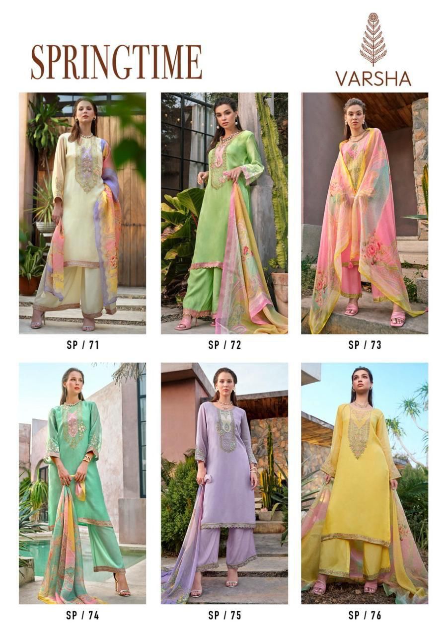 Springtime Varsha Fashions Viscose Organza Plazzo Style Suits