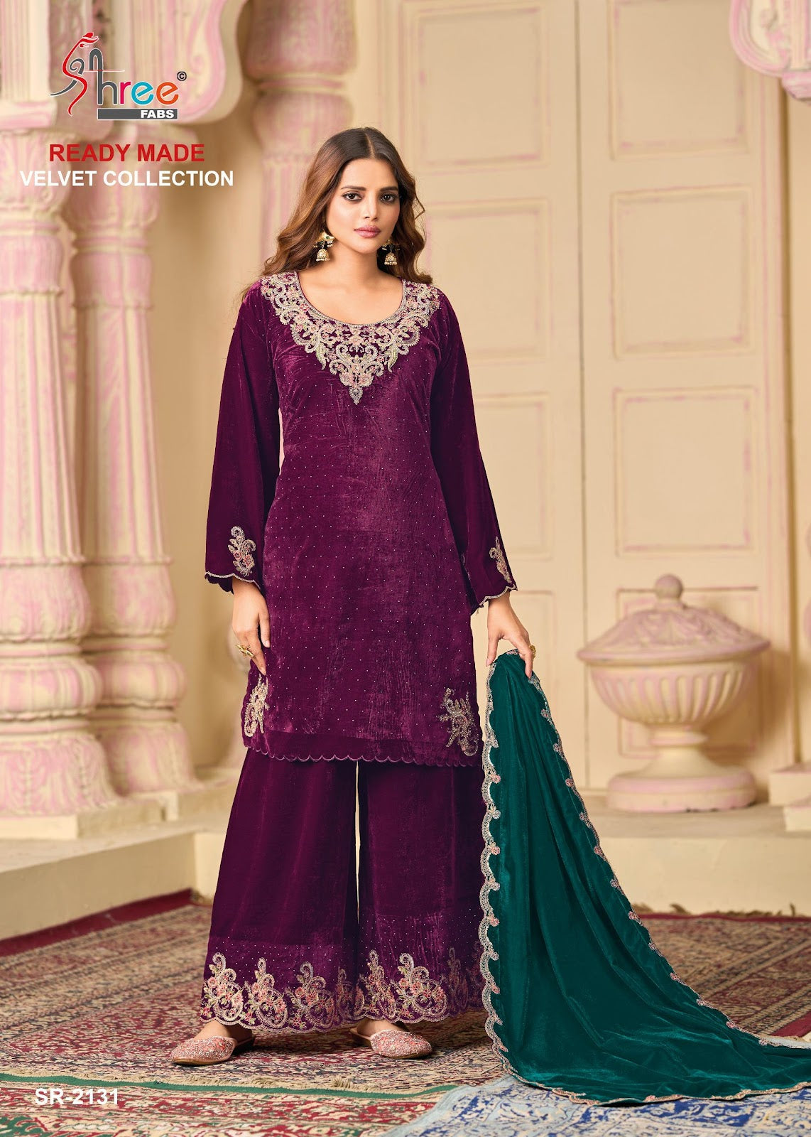 Sr 2131 Shree Fabs Readymade Velvet Suits Wholesale